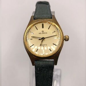 Helbros Women’s Watch Gray Band Gold Face Gen Pigskin 11mmR Stainless Steel Back